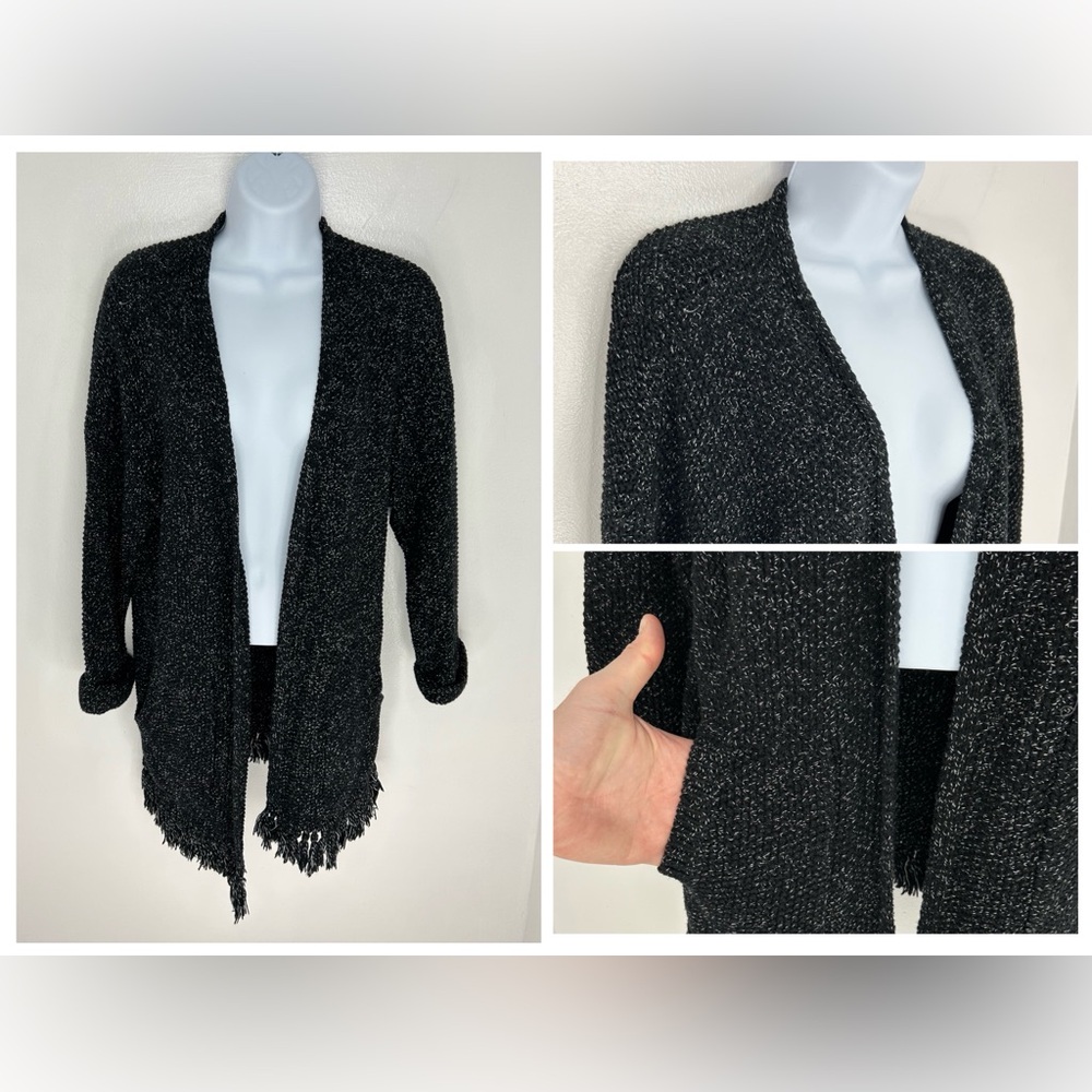Madewell Black Memento Fringe Cardigan Size Small Cozycore‎ Office Normcore
